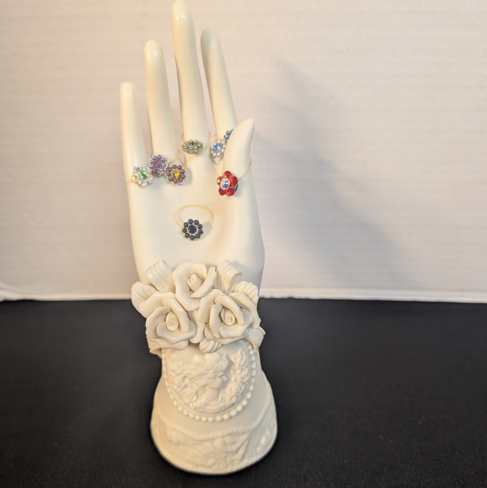 Australia Crystal Floral Flowers Toe Ring Lot Bundle Of 8 and Stand